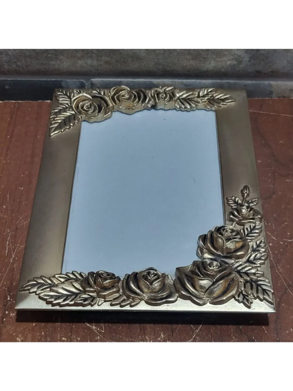 Vintage Metal Gold Tone Photo Picture Frame 3D Floral Roses Leaf Border